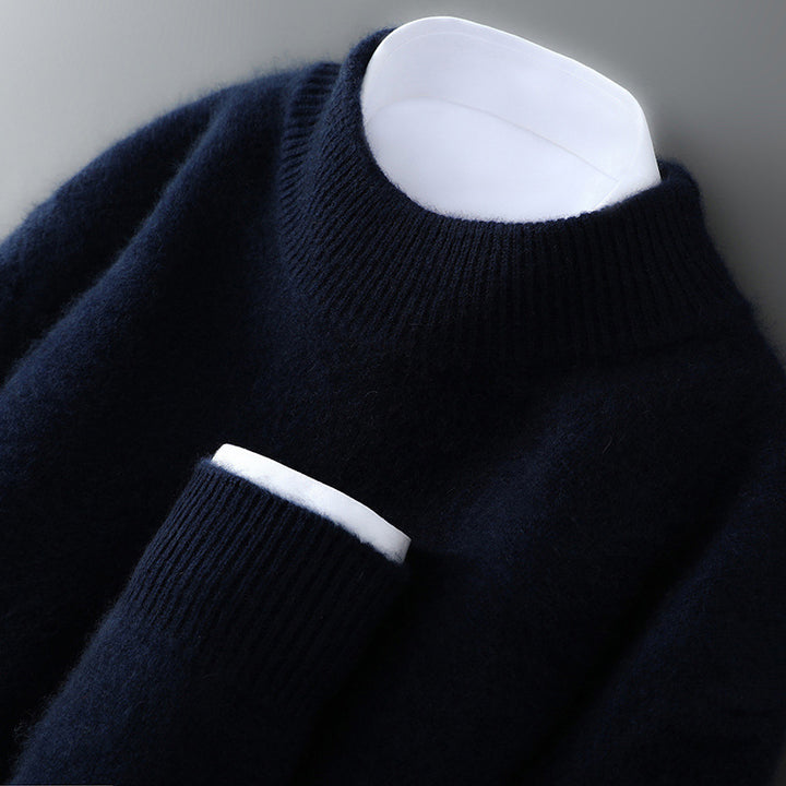 Men's wool sweater, half-high collar, knitted, loose