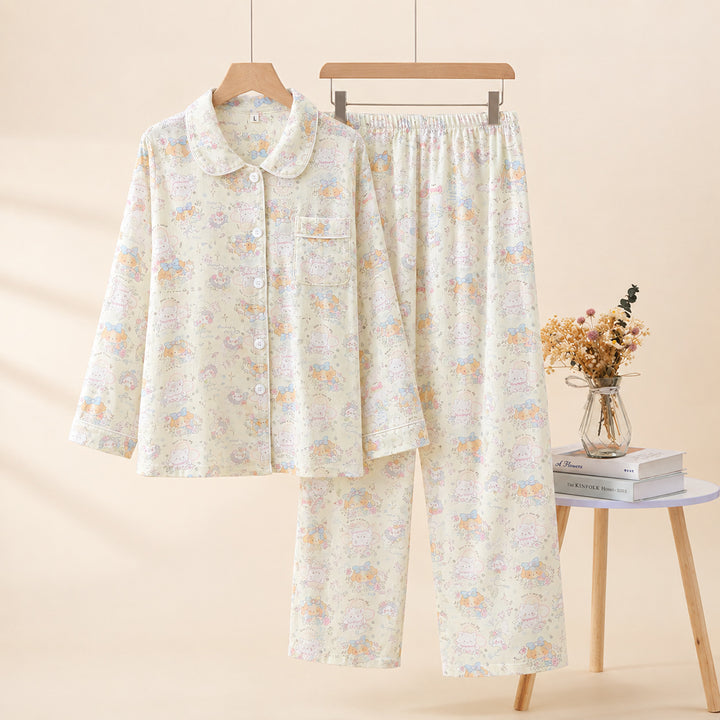 Cotton pajamas for women, long-sleeved, with cartoon motif