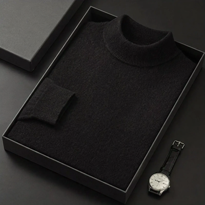 Men's wool sweater with roll neck, plain and warm