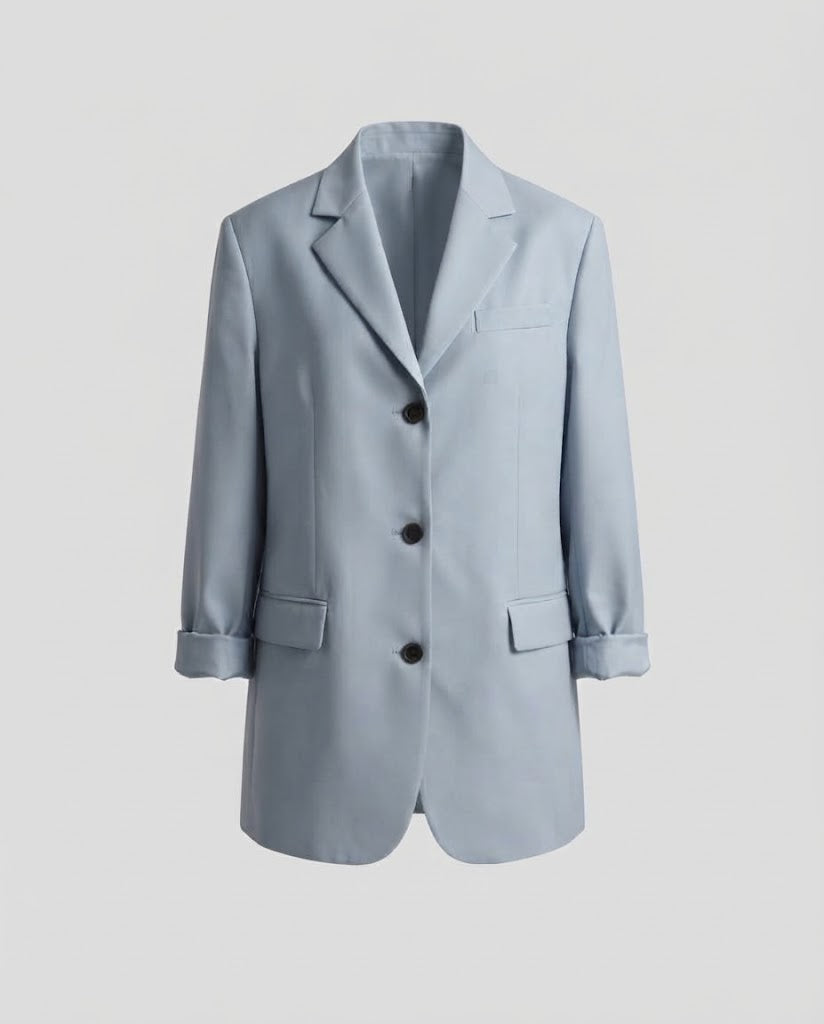 Women Long-cut boxy blazer with distinctive shoulder line and flap pockets Mune Fashion