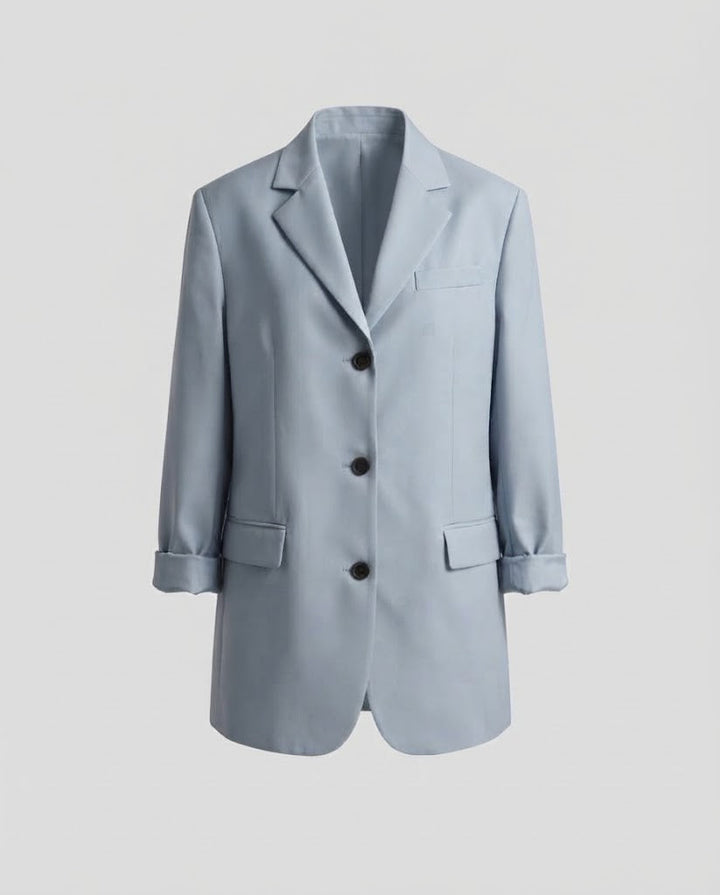 Women Long-cut boxy blazer with distinctive shoulder line and flap pockets Mune Fashion