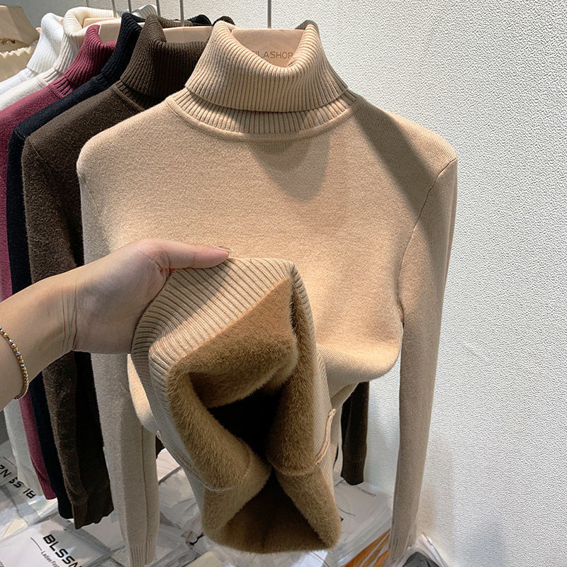 Women's turtleneck sweater, lined, solid color