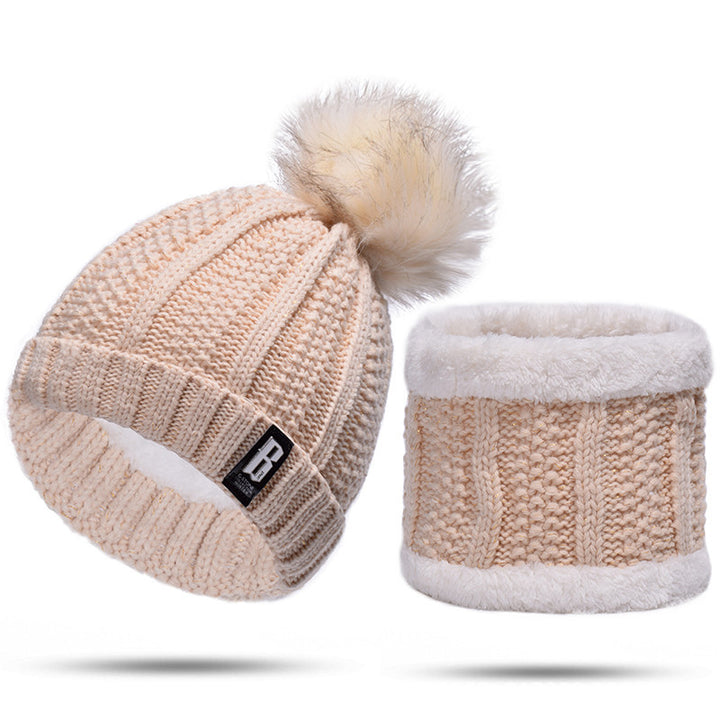Knitted hat and scarf set, lined, for autumn and winter