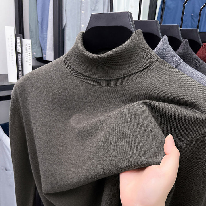 Men's pullover made of silk and sheep wool, stand-up collar