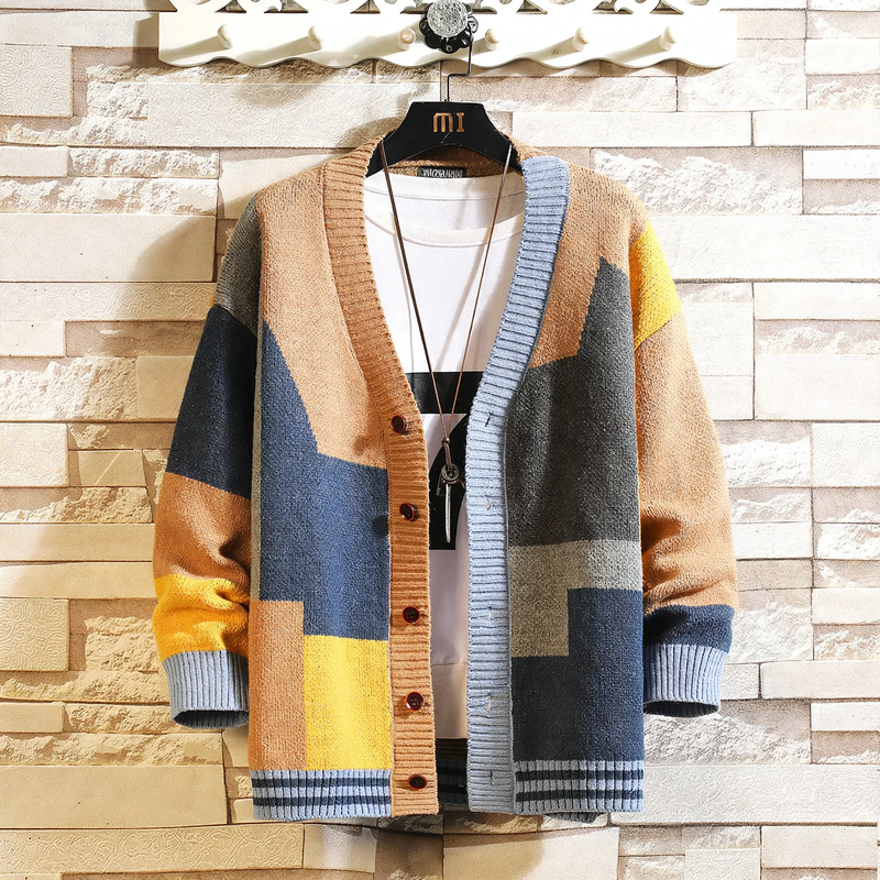 Men's cardigan, V-neck, design accents
