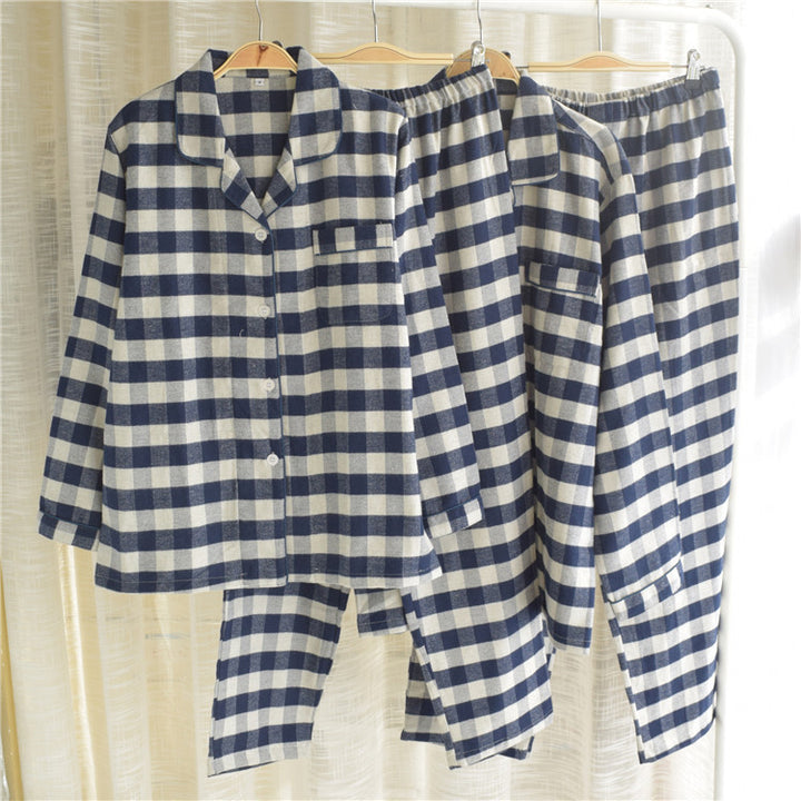Classic plaid pajamas set for couples, long-sleeved