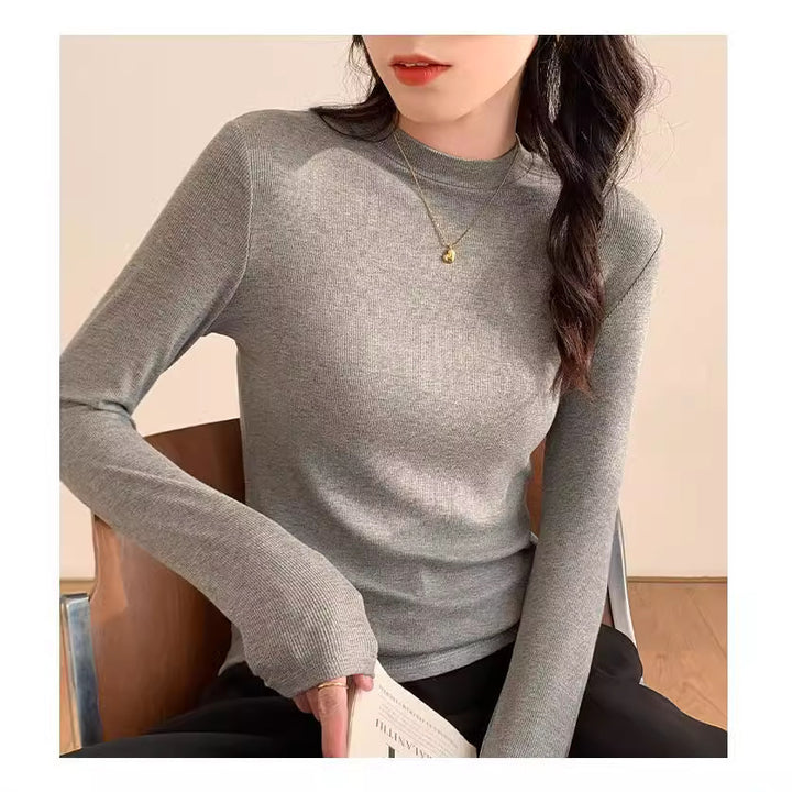 Women's knit shirt with stand-up collar