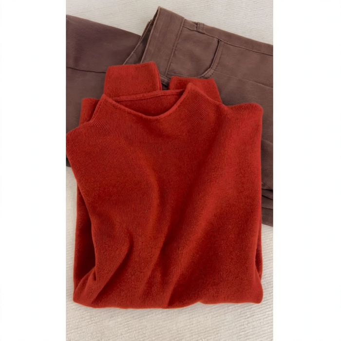 Women's knitted sweater, stand-up collar, simple design