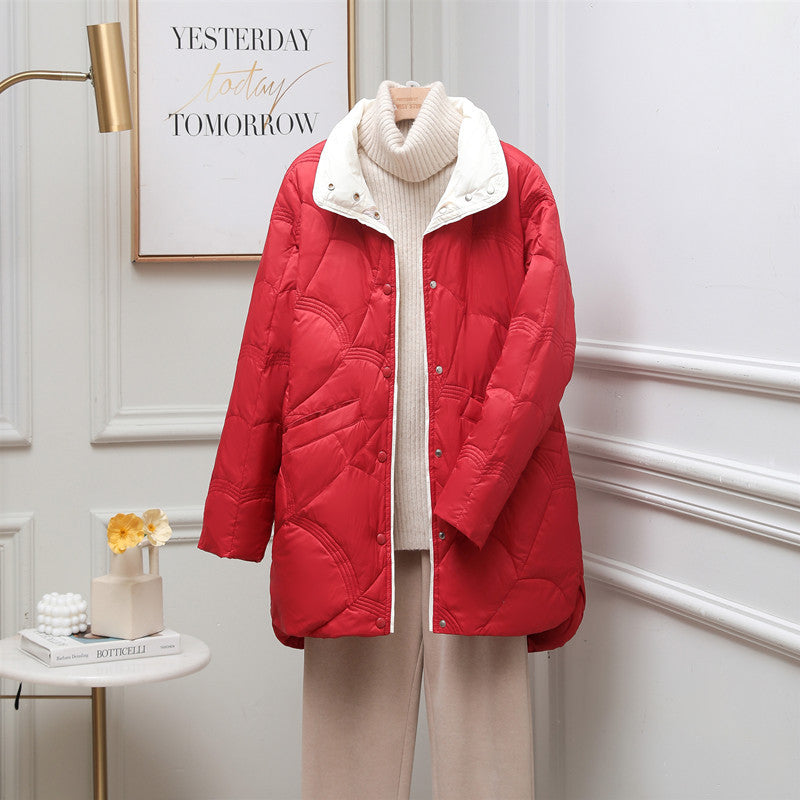 Light down jacket with stand-up collar for women, plus size