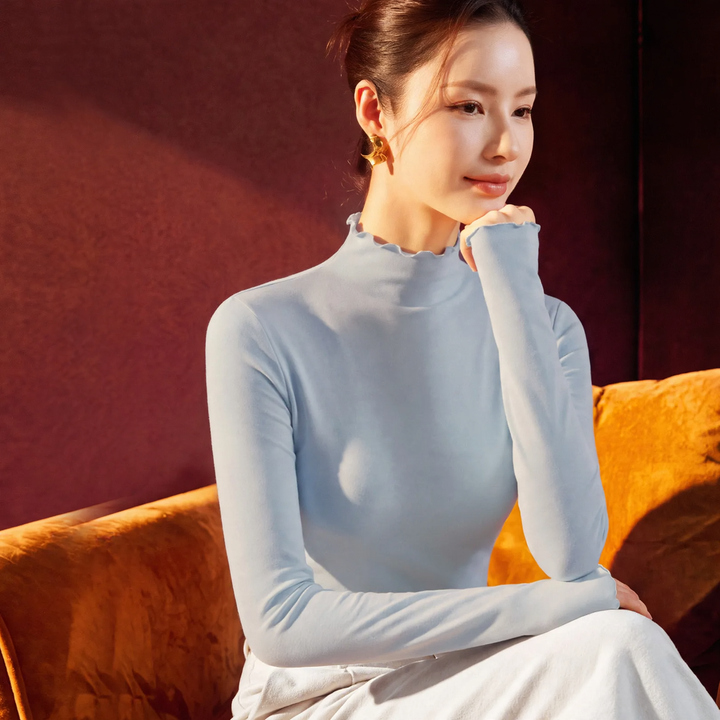 Women's undershirt with stand-up collar and ruffle edge