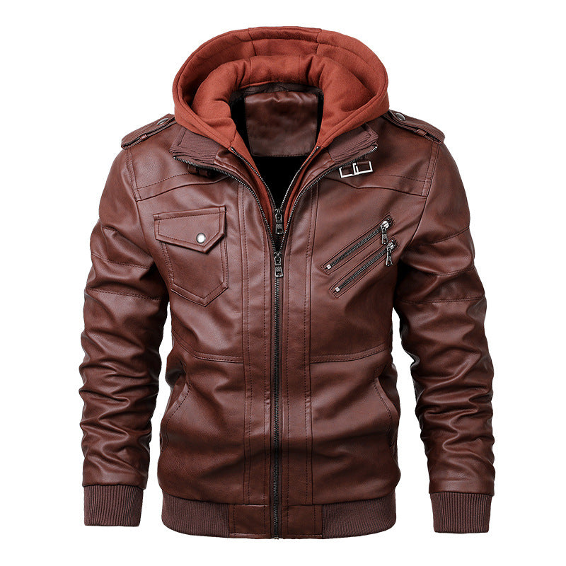 Men's Fashion Leather Jacket with Removable Hooded Sweatshirt Mune Fashion