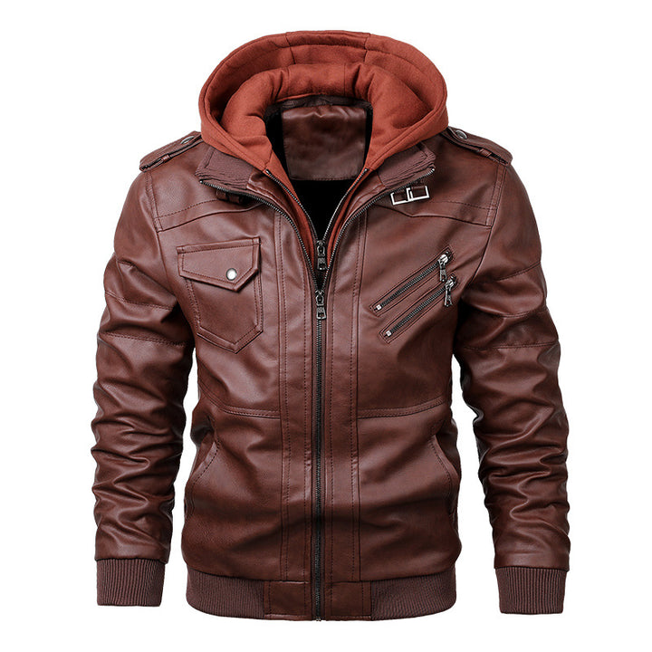 Men's Fashion Leather Jacket with Removable Hooded Sweatshirt Mune Fashion