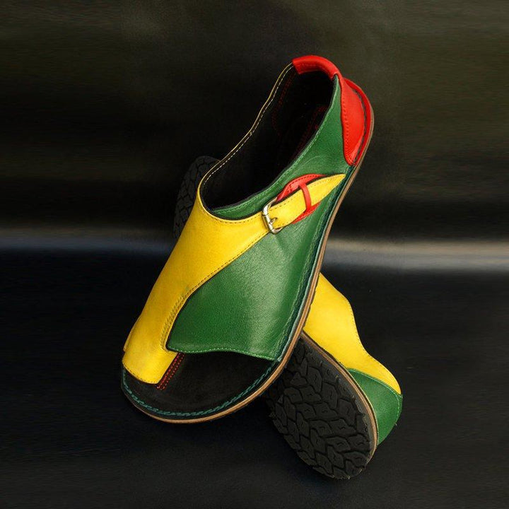 Men's handmade leather sandals with open toe adjustable buckle closure and cushioned comfort insole Mune Fashion