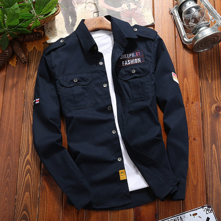 Men's Field Shirt Jacket with Epaulettes and Chest Flap Pockets Mune Fashion