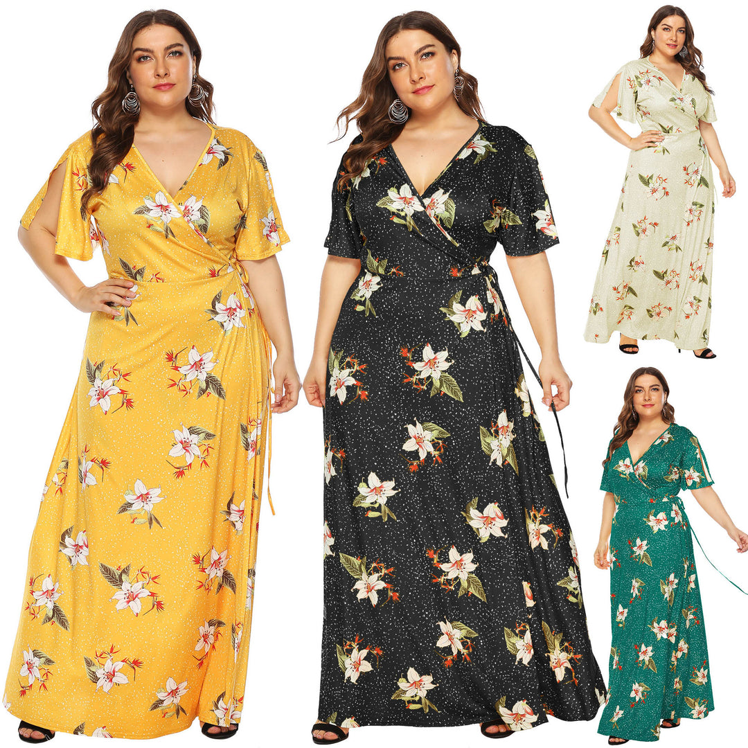 Women's maxi dress with elegant flutter sleeves and deep V-neck Mune Fashion