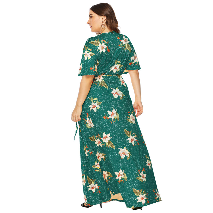 Women's maxi dress with elegant flutter sleeves and deep V-neck Mune Fashion