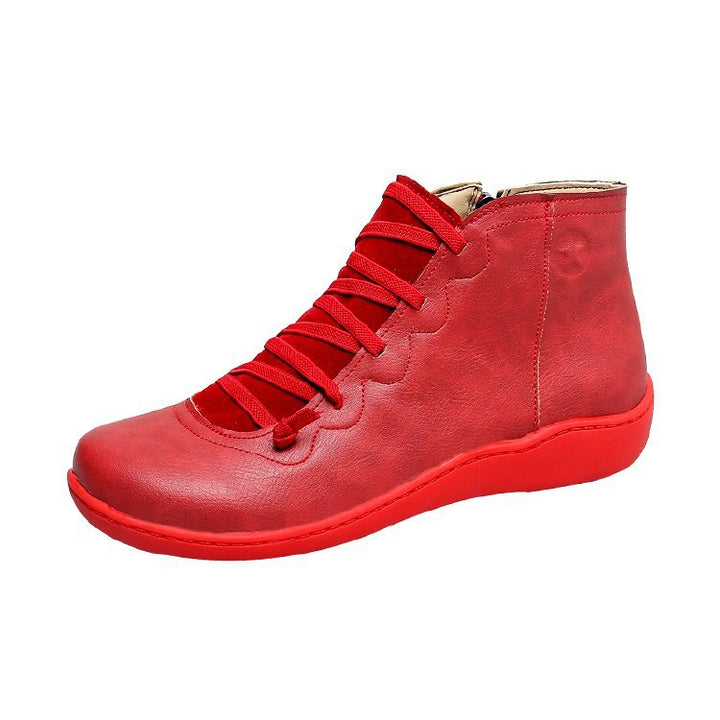 Women's ankle-high lace-up boot with side zipper, soft leatherette, padded comfort footbed, and flexible lightweight sole Mune Fashion