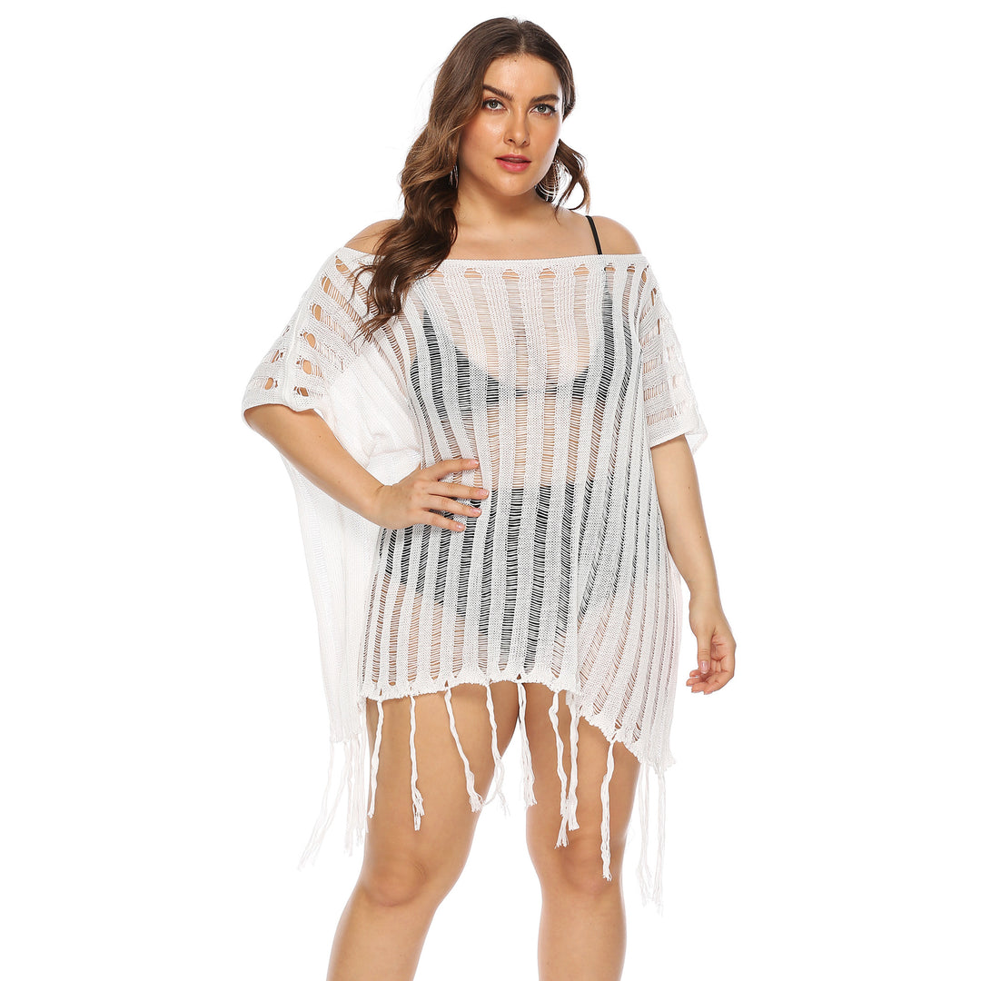 Women airy crochet beach cover-up with trendy fringes Mune Fashion