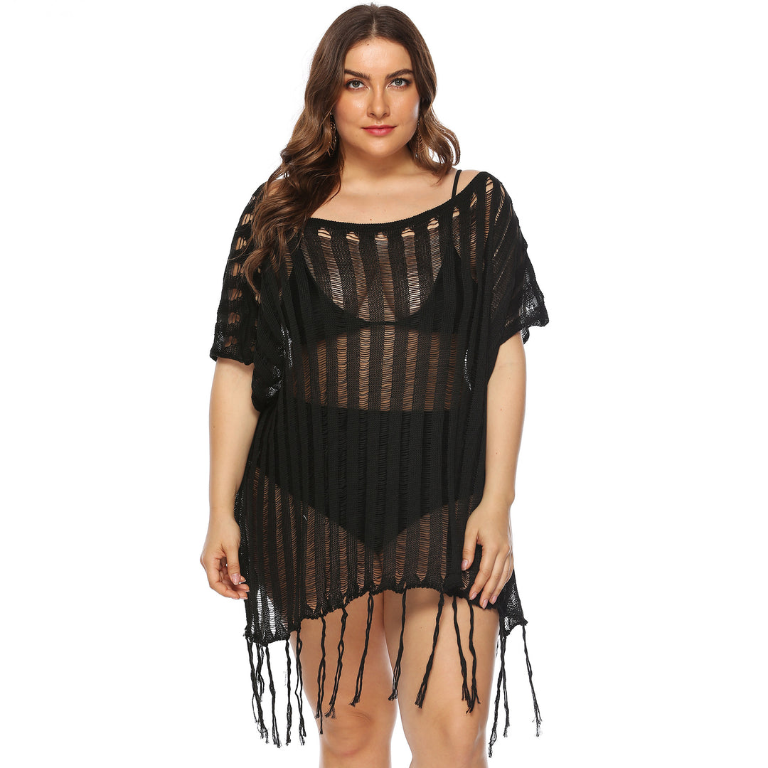 Women airy crochet beach cover-up with trendy fringes Mune Fashion