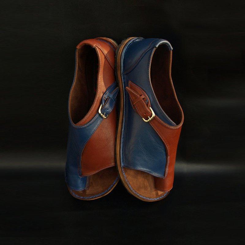 Men's handmade leather sandals with open toe adjustable buckle closure and cushioned comfort insole Mune Fashion