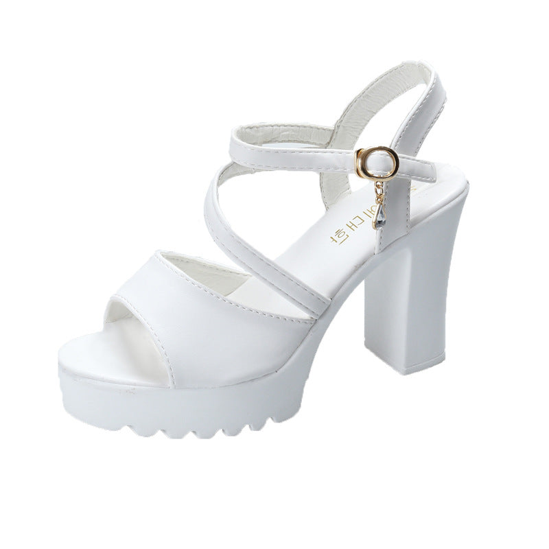 Ladies' nano platform sandal with drop pendant, wide block heel, and jagged profile sole Mune Fashion