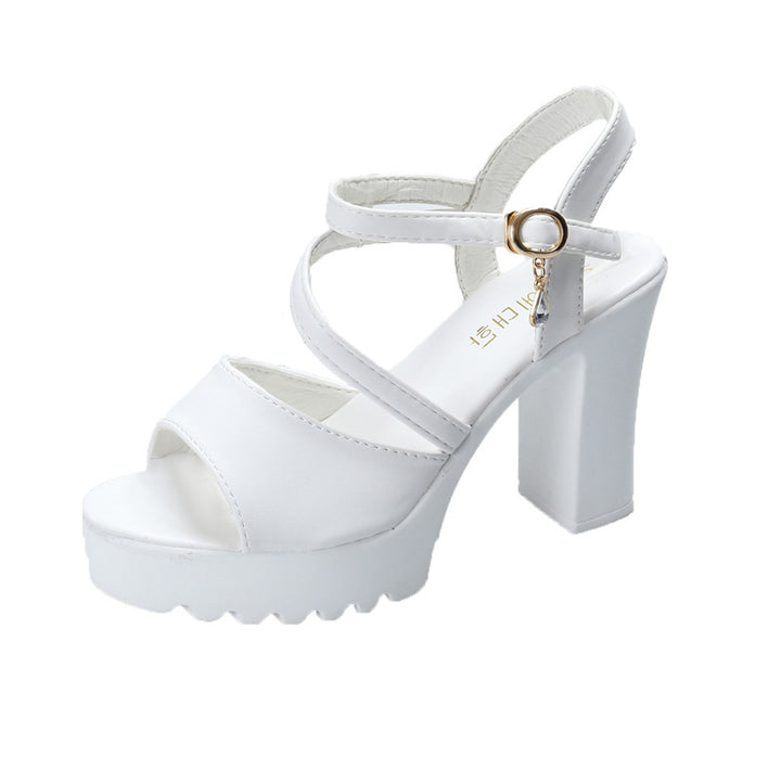 Ladies' nano platform sandal with drop pendant, wide block heel, and jagged profile sole Mune Fashion