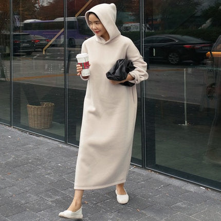 Women's Maxi Dress Hoodie made of heavy sweat with boxy oversized silhouette Mune Fashion