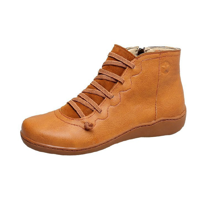 Women's ankle-high lace-up boot with side zipper, soft leatherette, padded comfort footbed, and flexible lightweight sole Mune Fashion