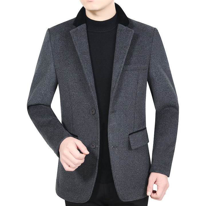 Men's Elegant Wool Blend Blazer with Velvet Collar and Tailored Fit Mune Fashion