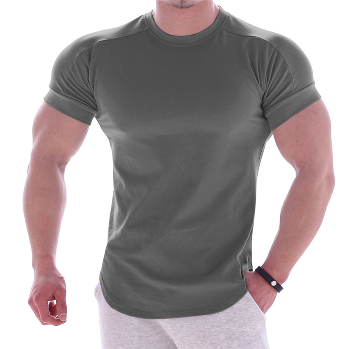 Men's body-hugging short-sleeve shirt made of cotton-elastane mix with round neckline and rounded hem Mune Fashion