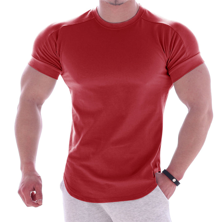 Men's body-hugging short-sleeve shirt made of cotton-elastane mix with round neckline and rounded hem Mune Fashion