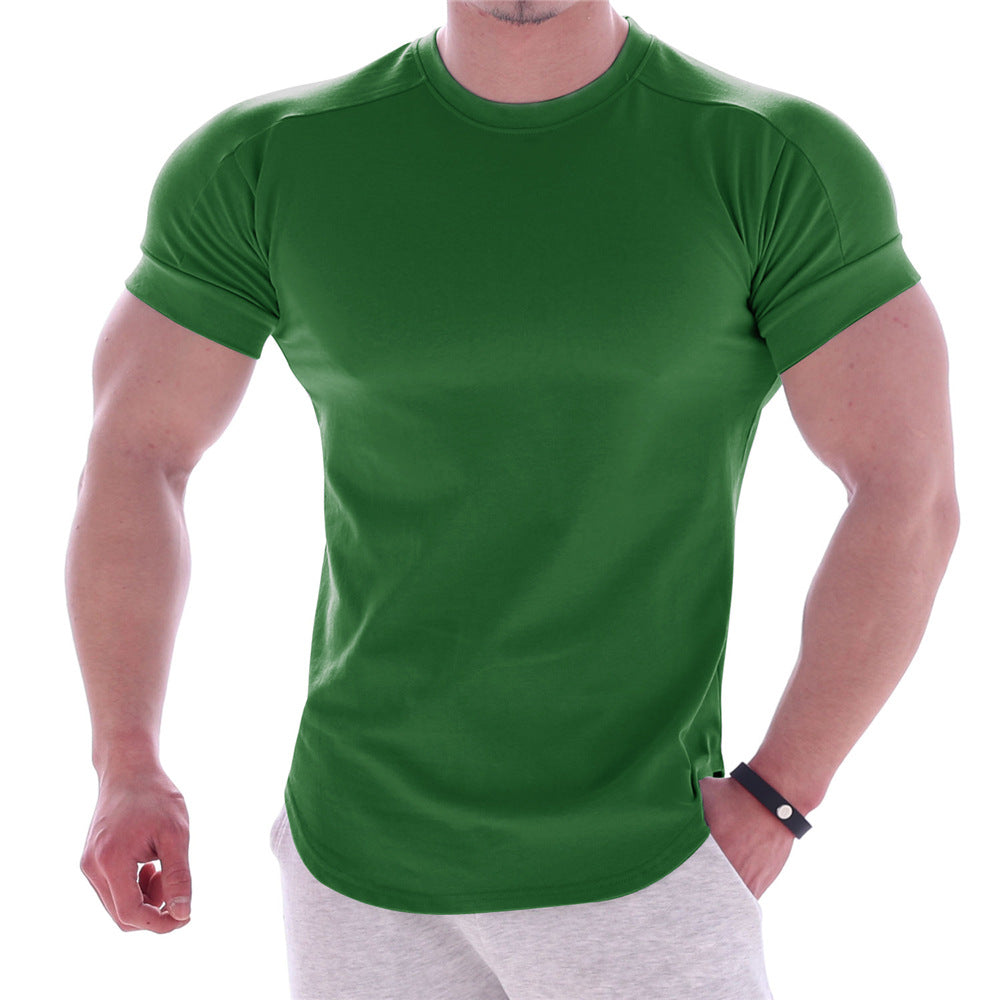 Men's body-hugging short-sleeve shirt made of cotton-elastane mix with round neckline and rounded hem Mune Fashion