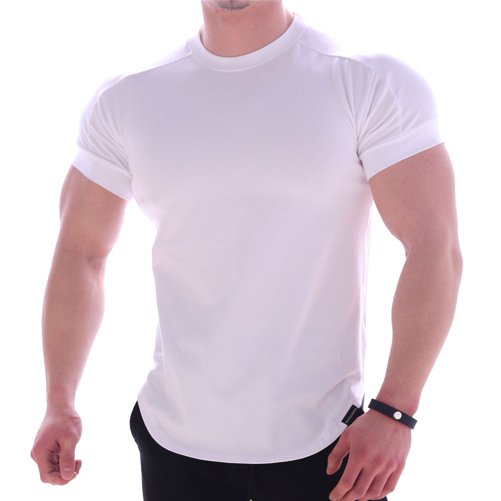 Men's body-hugging short-sleeve shirt made of cotton-elastane mix with round neckline and rounded hem Mune Fashion