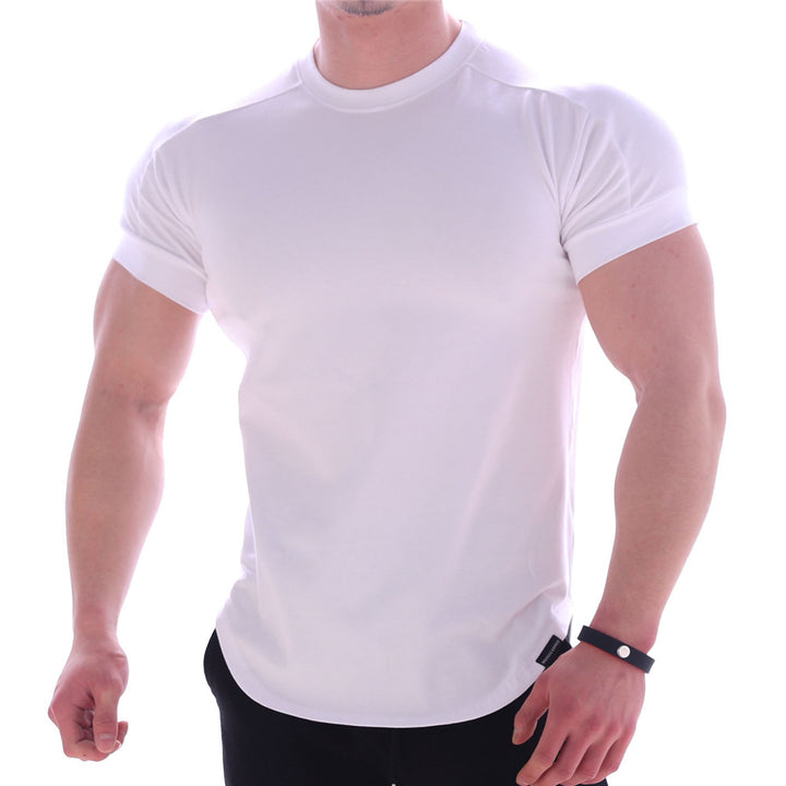 Men's body-hugging short-sleeve shirt made of cotton-elastane mix with round neckline and rounded hem Mune Fashion