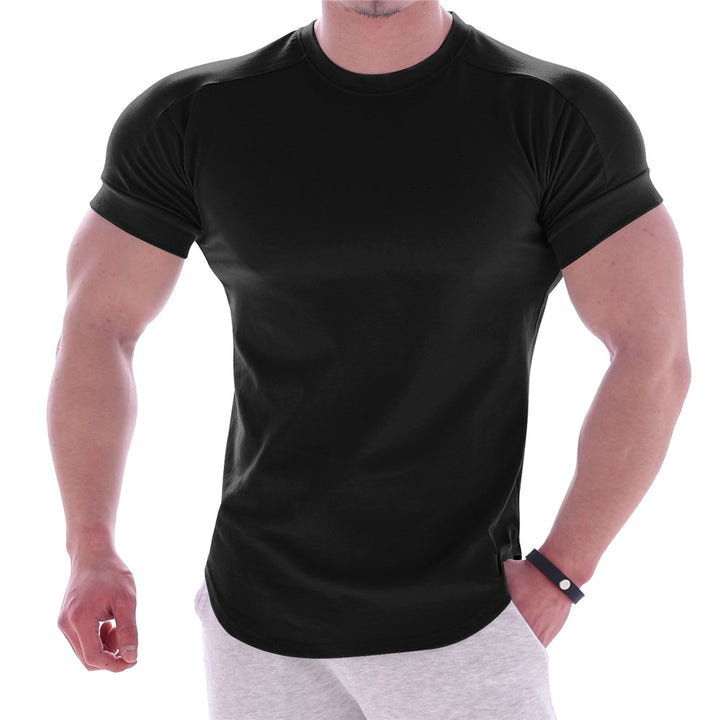 Men's body-hugging short-sleeve shirt made of cotton-elastane mix with round neckline and rounded hem Mune Fashion