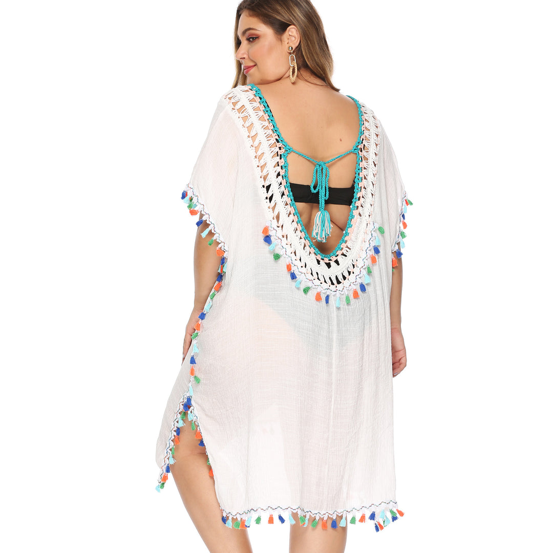 Ladies airy beach poncho with colorful tassel edge Mune Fashion
