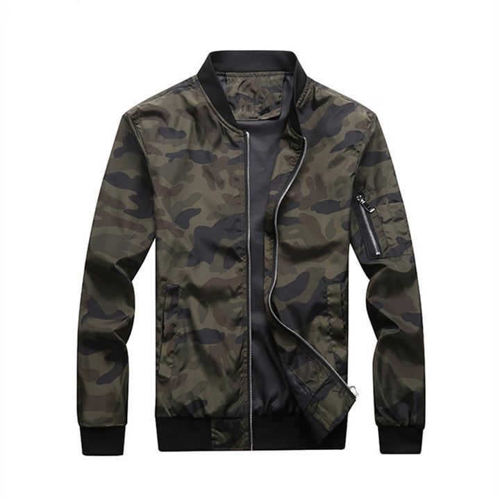 Men's Lightweight Camouflage Nylon Bomber Jacket with Arm Pocket, Zipper, and Ribbed Cuffs Mune Fashion