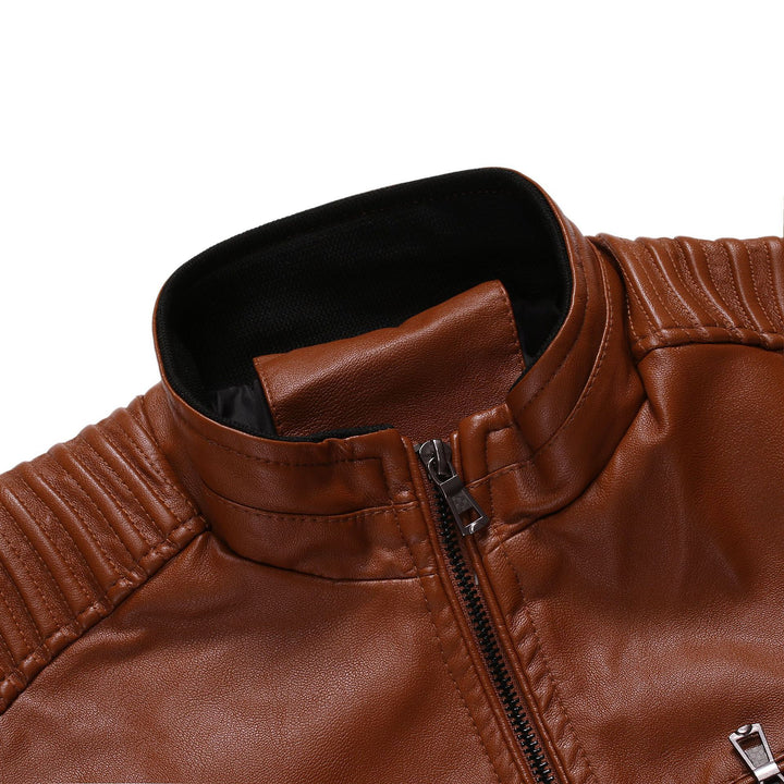 Men's Slim-Fit Motorcycle Jacket made of Faux Leather with Quilted Shoulders and Zipper Pockets Mune Fashion