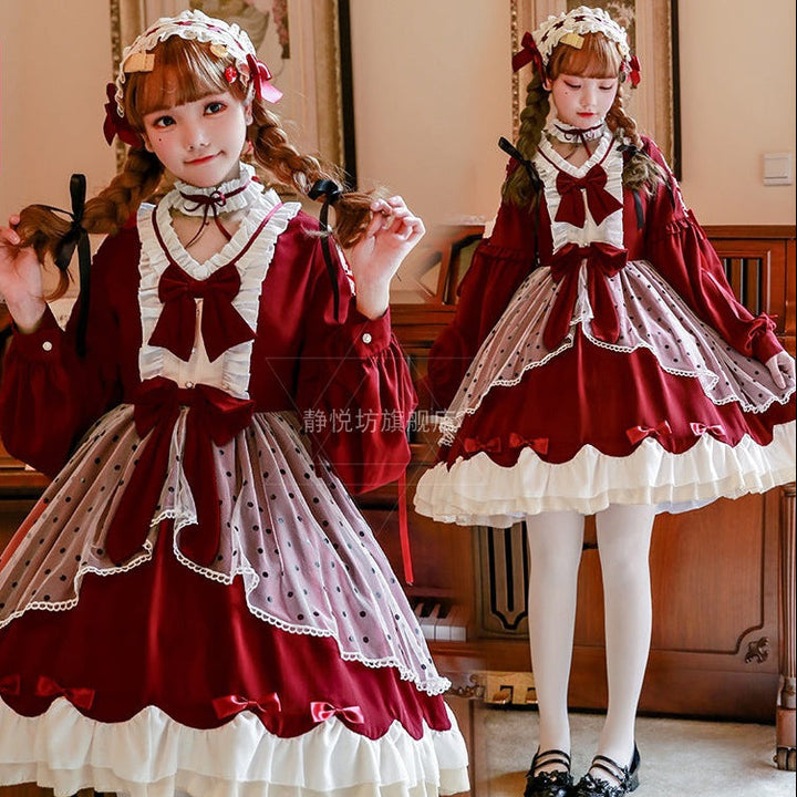 Women's Lolita dress with fancy ruffle details and bows Mune Fashion