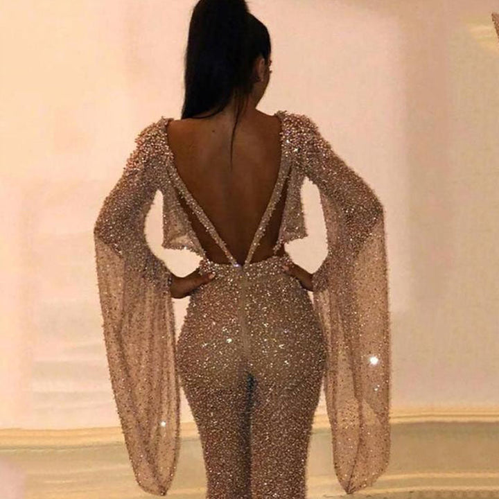 Women's Sparkling Two-Piece Set with Wide Leg and Long Sleeves Mune