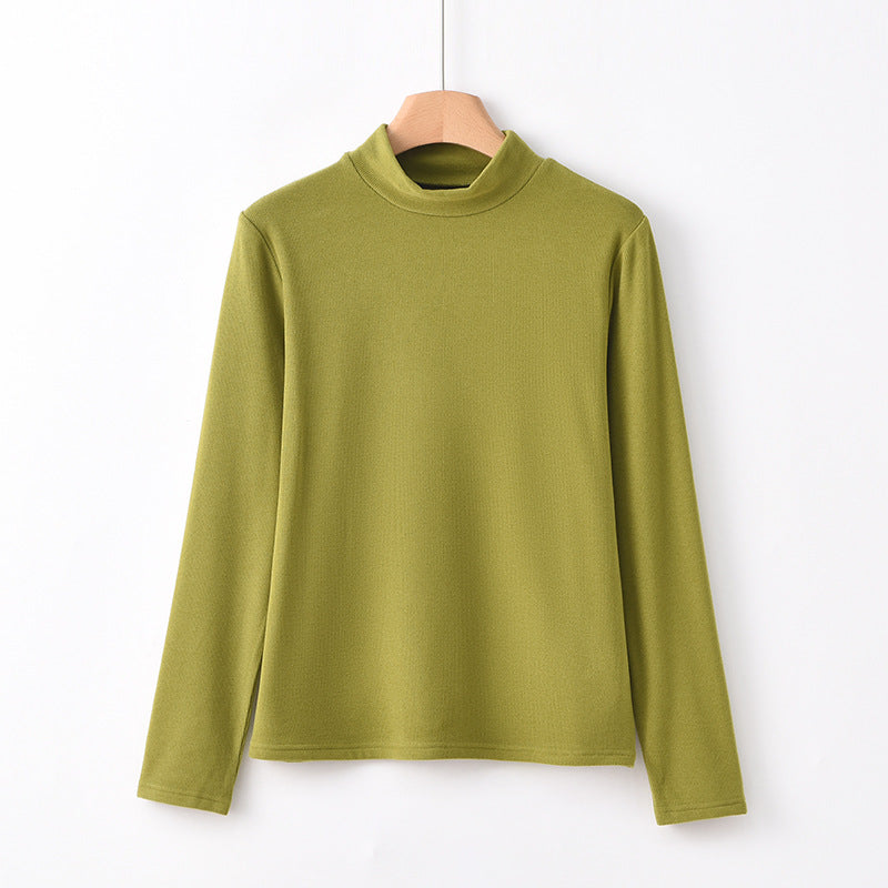 Warm knitted pullover with stand-up collar
