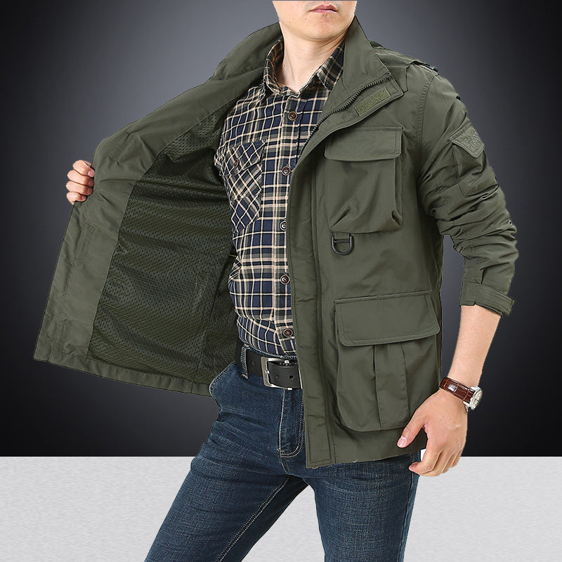 Men's field jacket in utility style with multiple pockets, high collar and zipper Mune Fashion