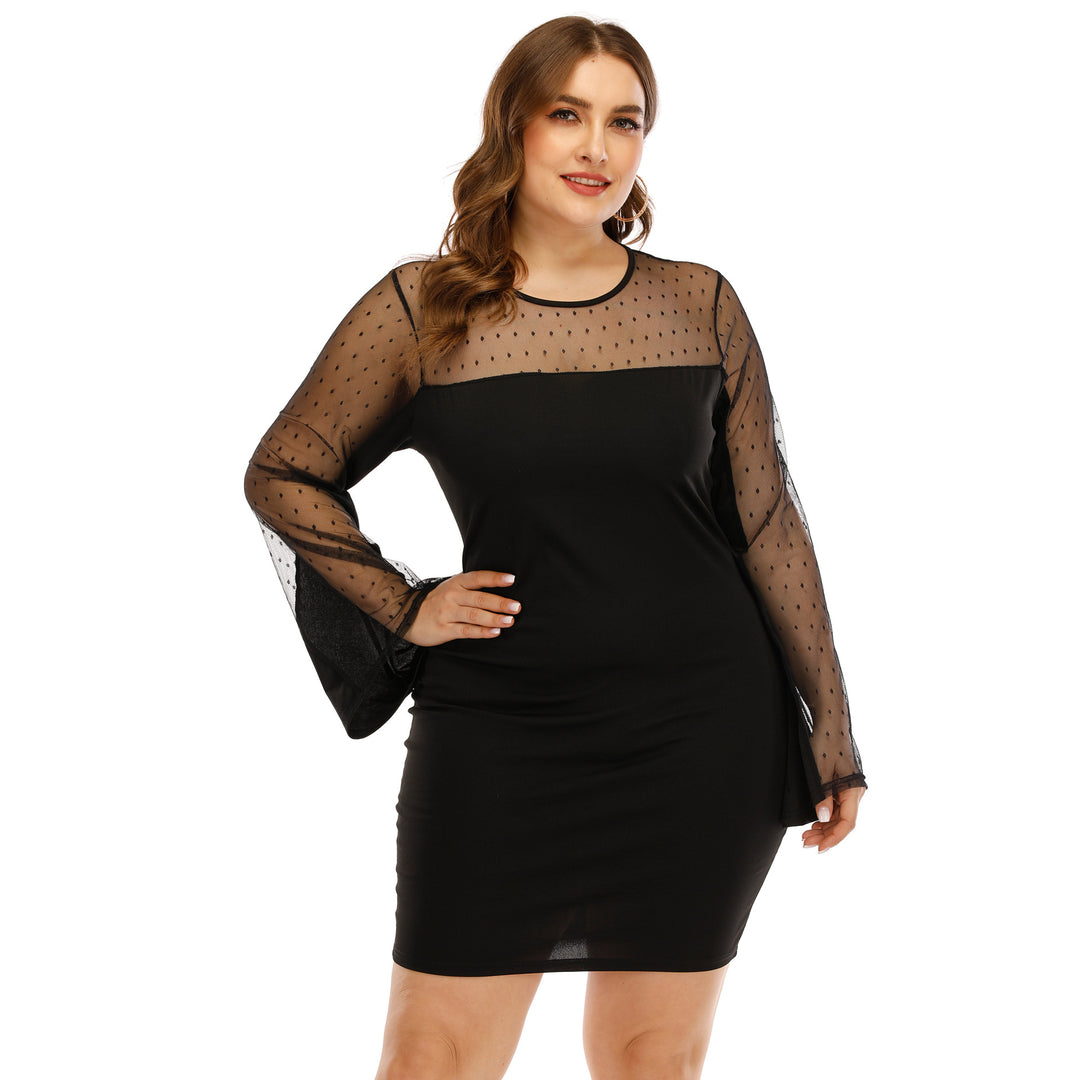 Women's dress with transparent puff sleeves and polka dot pattern Mune Fashion