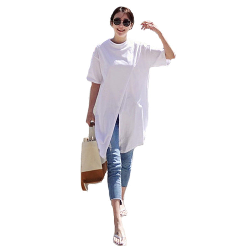 Women's Oversize Long Shirt with Central Front Opening, Extended Hem, and Round Neckline Mune Fashion