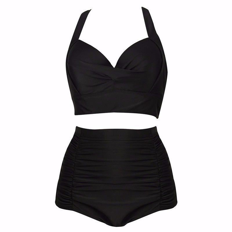 Women's High-Waisted Bikini Set with Elegant Gathering Mune Fashion
