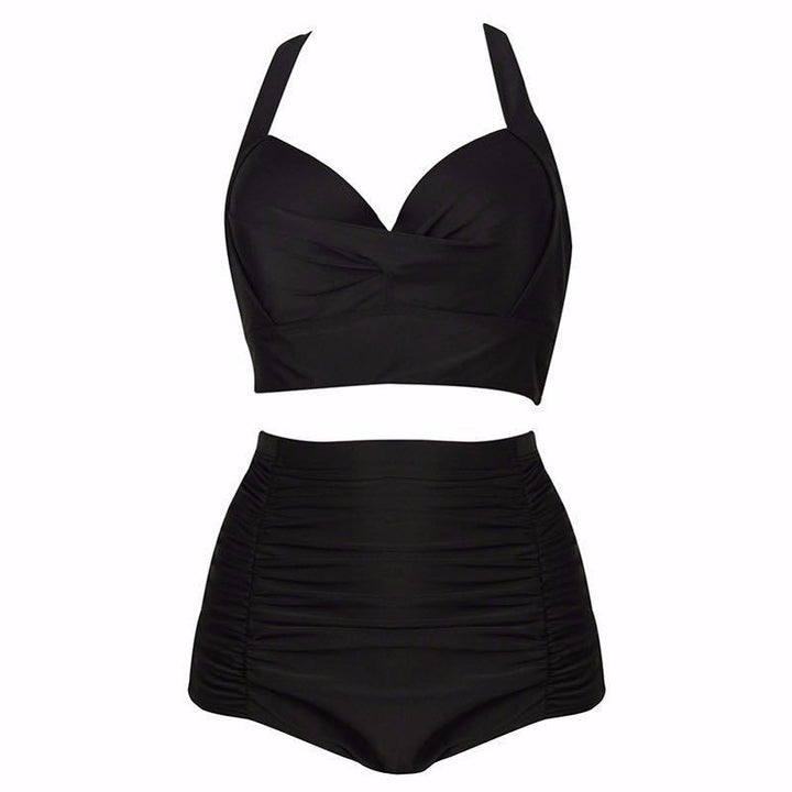 Women's High-Waisted Bikini Set with Elegant Gathering Mune Fashion