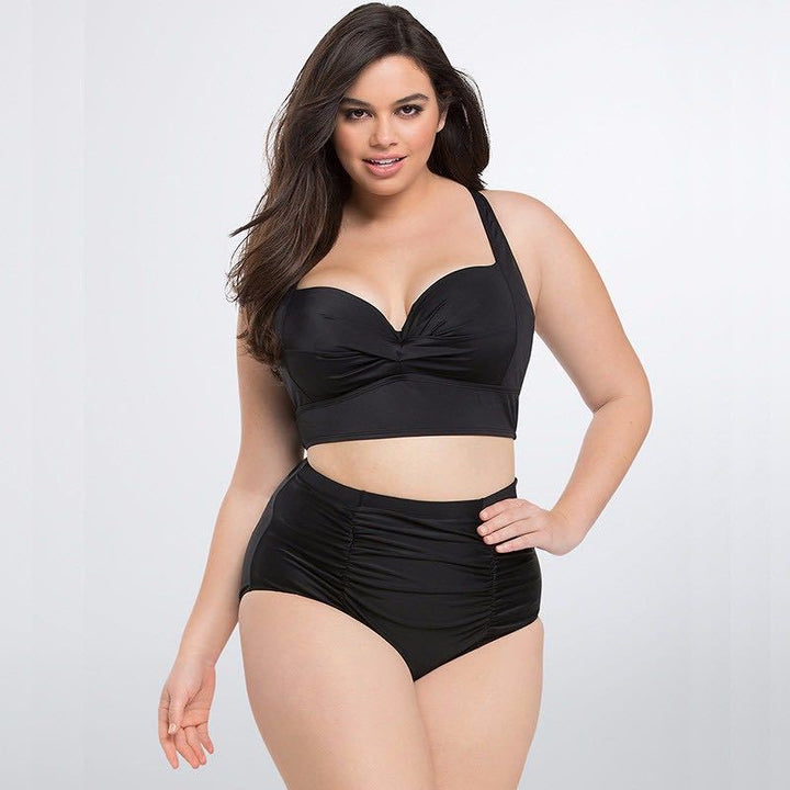 Women's High-Waisted Bikini Set with Elegant Gathering Mune Fashion