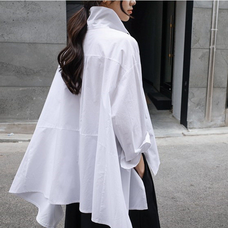 Women's oversized boxy shirt blouse made of cotton poplin with large chest pockets and side bow detail Mune Fashion