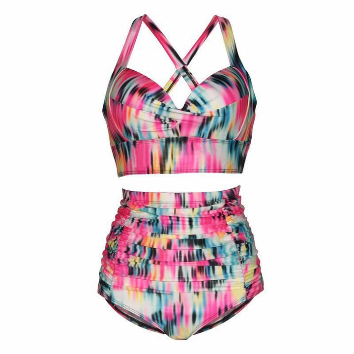 Women's High-Waisted Bikini Set with Elegant Gathering Mune Fashion