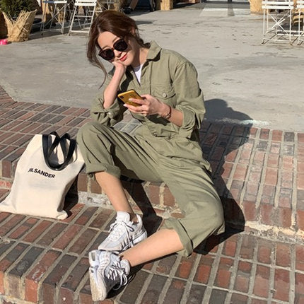 Women's Loose Utility Shirt Overall made of Cotton Blend with Shirt Collar and Patch Pockets Mune Fashion